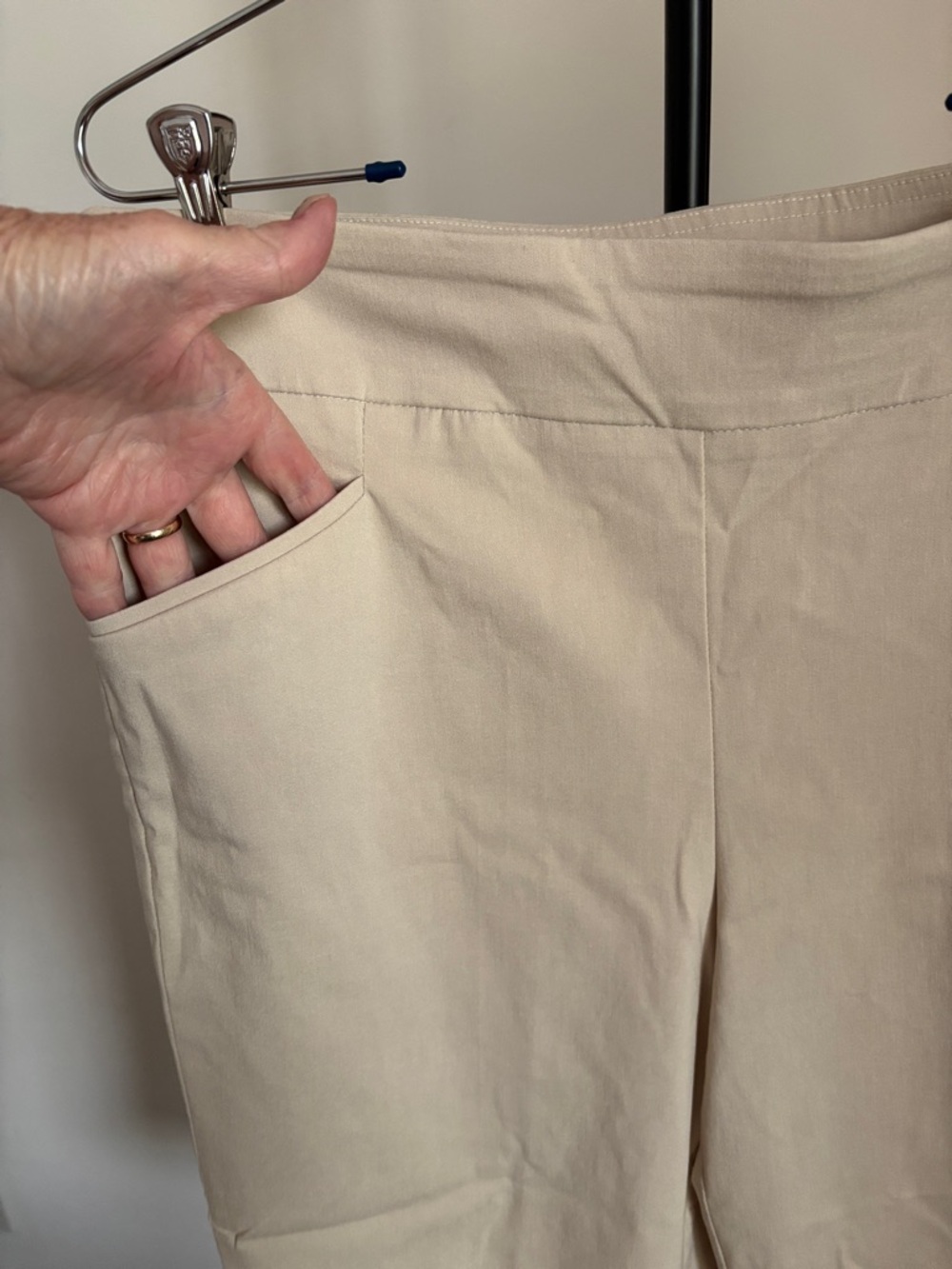 Coral Bay Tan Cropped Pull-On Ankle Pants with Hem Button Detail - Picture 4 of 5